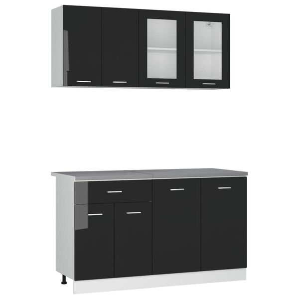 vidaXL 4-dijelni set kuhinjski ormarići s radna ploča visoki sjaj crni
