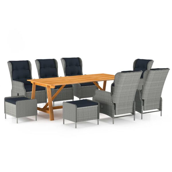 vidaXL 9-dijelni vrtni blagovaonski set svjetlosivi