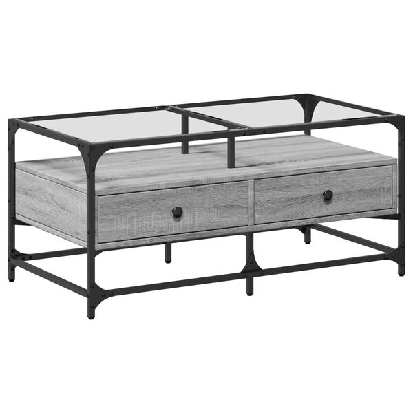 vidaXL Stolić sa staklenom površinom boja hrasta 98,5x50x45 cm čelik