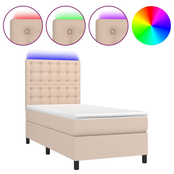 vidaXL Krevet box spring madrac LED cappuccino 90x190cm umjetna koža