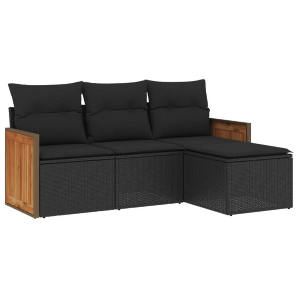 vidaXL 4-dijelni set vrtnih sofa od poliratana s jastucima crni