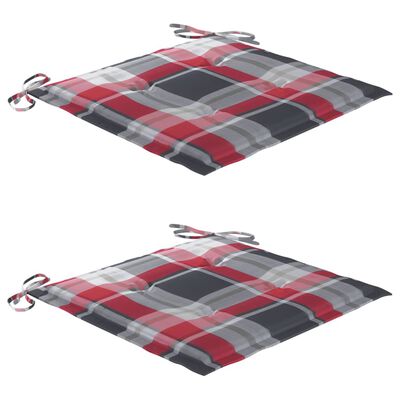 vidaXL 3-dijelni bistro set od tikovine s crvenim kariranim jastucima