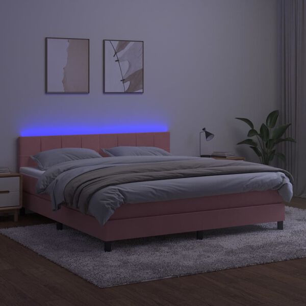 vidaXL Krevet box spring s madracem LED ružičasti 180x200cm bar&scaron;unasti