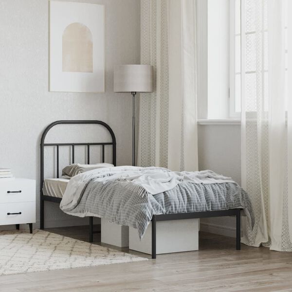 vidaXL Metalni okvir za krevet s uzglavljem crni 75x190 cm