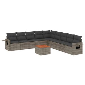 vidaXL 10-dijelni set vrtnih sofa od poliratana s jastucima sivi