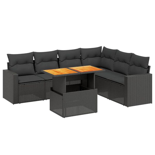 vidaXL 7-dijelni set vrtnih sofa od poliratana s jastucima crni