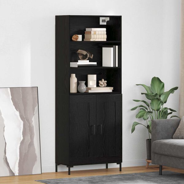 vidaXL Highboard Crni hrast 69,5 x 34 x 180 cm Konstruirano drvo