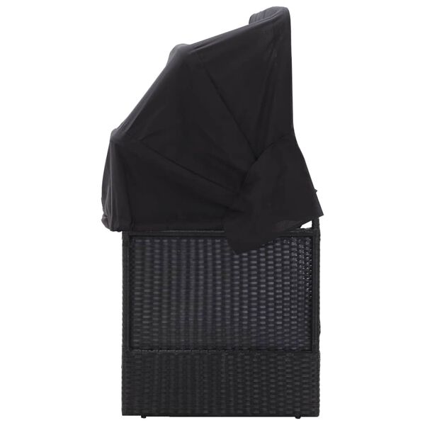vidaXL Vanjski kauč na razvlačenje s krovom od poliratana crni