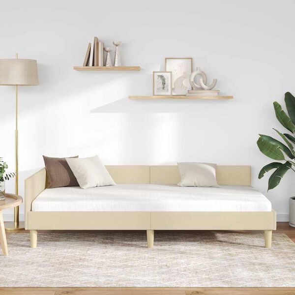 vidaXL Kutni okvir kreveta s uzglavljem Krema 100 x 200 cm tkanina