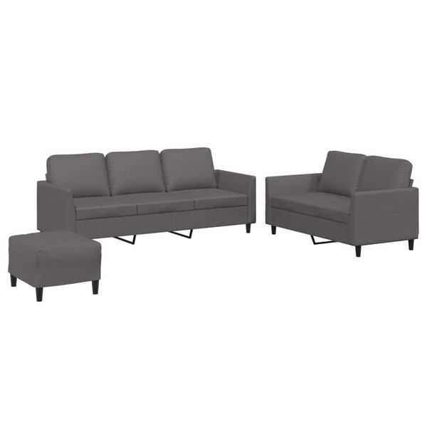 vidaXL 3-dijelni set sofa s jastucima sivi od umjetne kože