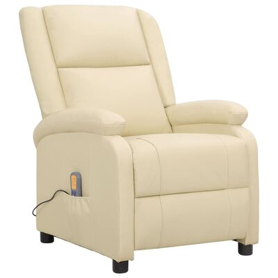 vidaXL Električna masažna fotelja od prave kože krem