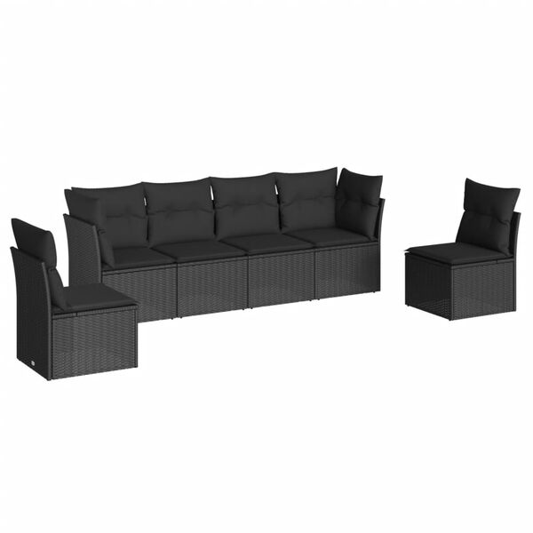 vidaXL 6-dijelni set vrtnih sofa s jastucima crni od poliratana