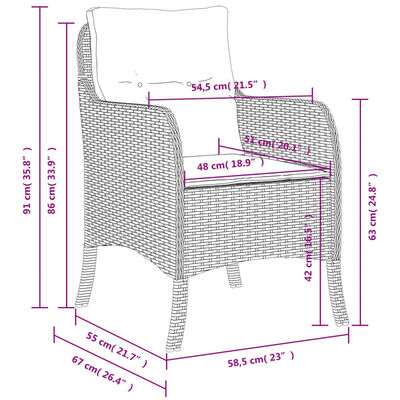 vidaXL Vrtne stolice s jastucima 2 kom smeđe od poliratana
