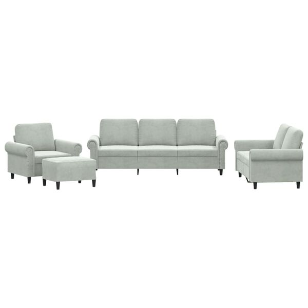 vidaXL 4-dijelni set sofa s jastucima svjetlosivi bar&scaron;unasti