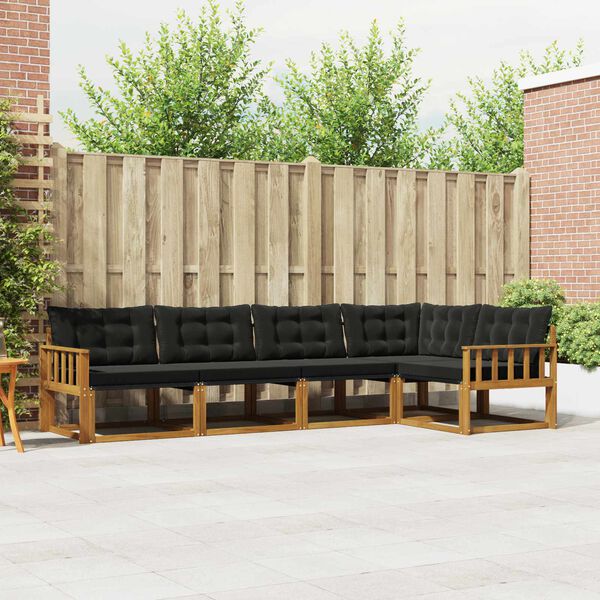 vidaXL Set vanjskih sofa s jastukom 5 pcs Prirodna i crna