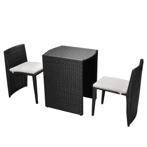 vidaXL 3-Dijelni bistro set od poliratana s jastucima crni
