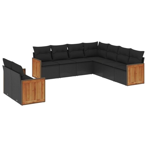 vidaXL 9-dijelni set vrtnih sofa s jastucima crni od poliratana