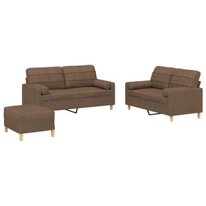 vidaXL 3-dijelni set sofa s jastucima smeđi od tkanine
