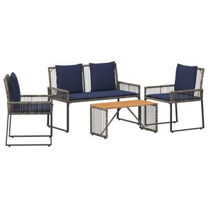 vidaXL Set vanjskog namje&scaron;taja 9 pcs Siva i tamnoplava poliratan