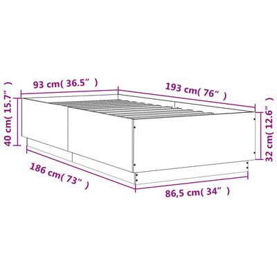 vidaXL Okvir za krevet boja hrasta 90 x 190 cm od konstruiranog drva