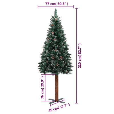 vidaXL Tanko božićno drvce s pravim drvom i snijegom zeleno 210 cm
