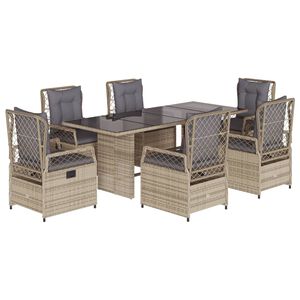 vidaXL 7-dijelni vrtni blagovaonski set od poliratana s jastucima bež