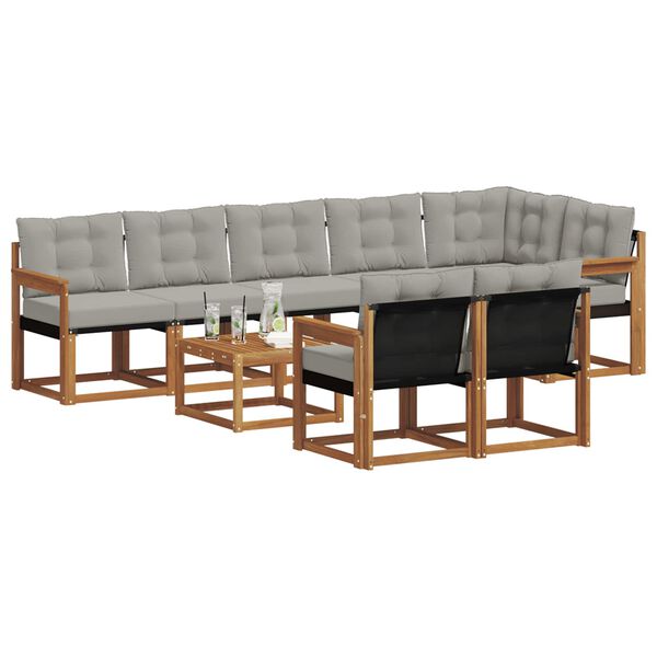 vidaXL Set vanjskih sofa s jastukom 9 pcs Prirodna i svijetlo siva