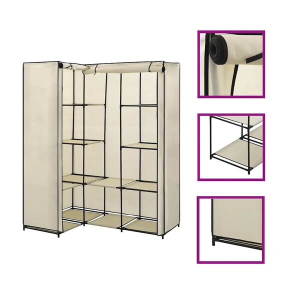 282451 vidaXL Corner Wardrobe Cream 130x87x169 cm