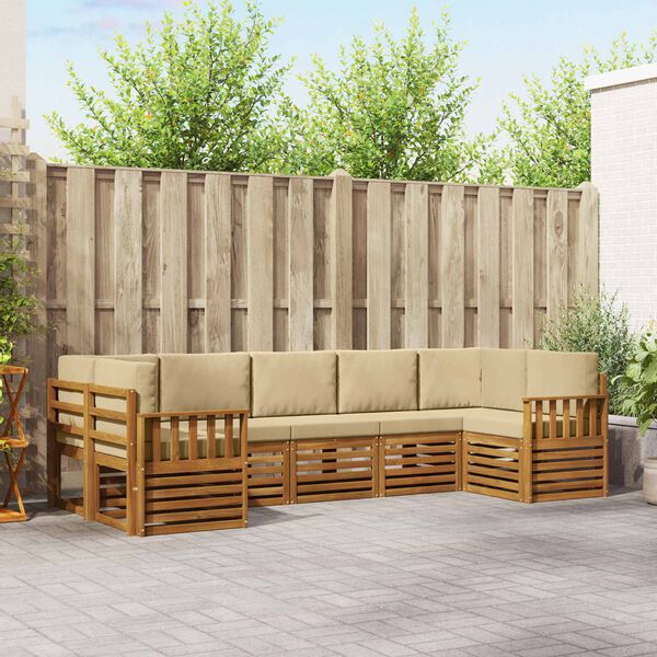vidaXL Setovi sofa s jastukom 7 pcs Prirodna i bež Čvrsto drvo akacije