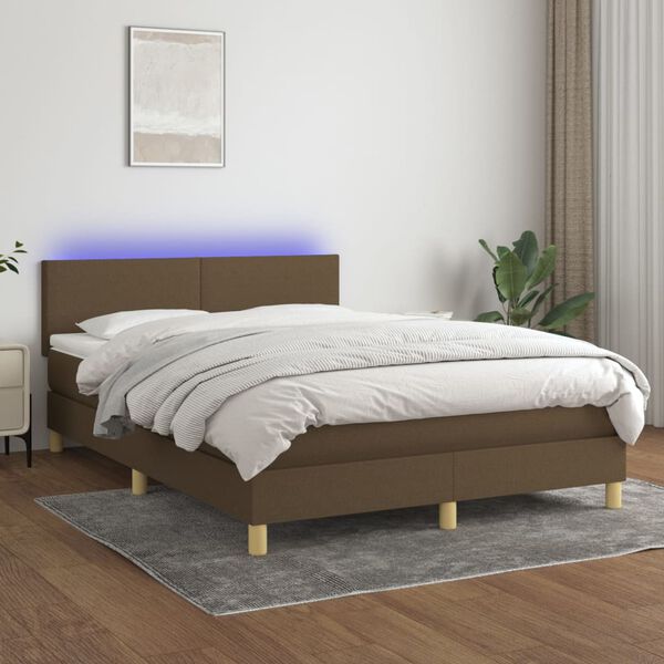 vidaXL Krevet box spring s madracem LED tamnosmeđi 140x190 cm tkanina