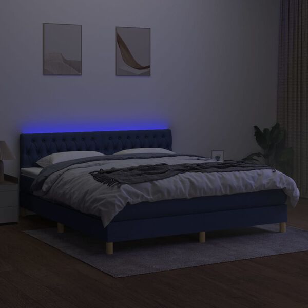 vidaXL Krevet box spring s madracem LED plavi 180x200 cm od tkanine