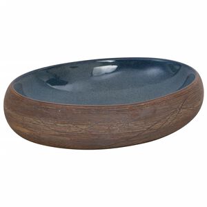 vidaXL Nadgradni umivaonik smeđe-plavi ovalni 59x40x15 cm keramički
