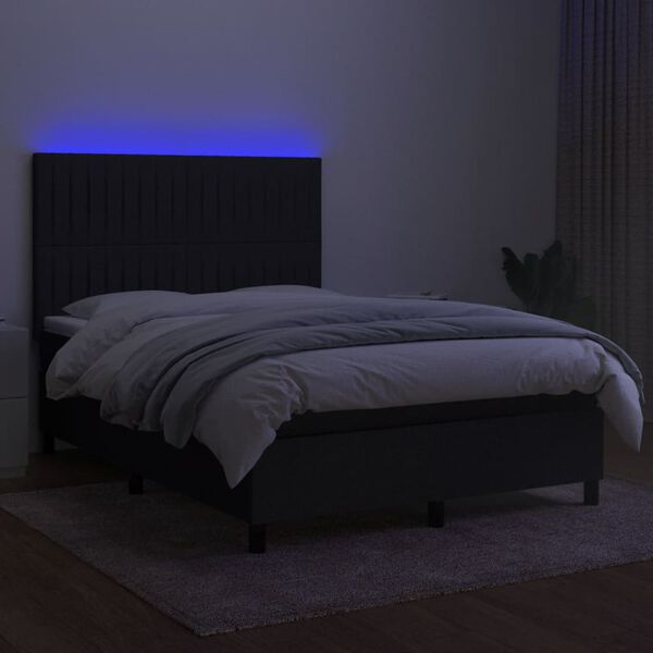 vidaXL Krevet box spring s madracem LED crni 140x190 cm od tkanine