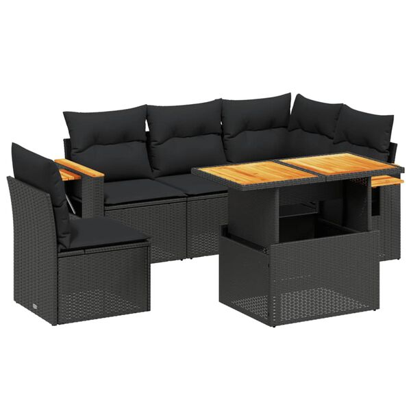 vidaXL 6-dijelni set vrtnih sofa s jastucima crni od poliratana