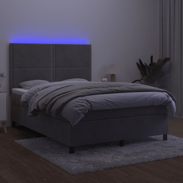 vidaXL Krevet box spring s madracem LED svjetlosivi 140x200 cm bar&scaron;un