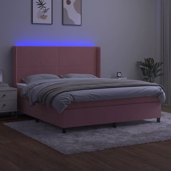 vidaXL Krevet box spring s madracem LED ružičasti 160x200cm bar&scaron;unasti