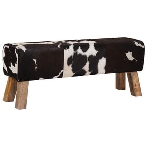 vidaXL klupa 110 x 30 x 45 cm Prava koža Crna i bijela