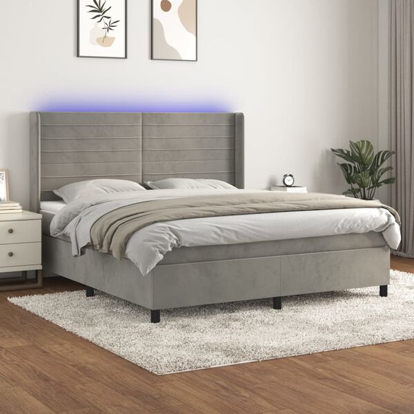 vidaXL Krevet box spring s madracem LED svjetlosivi 180x200 cm bar&scaron;un