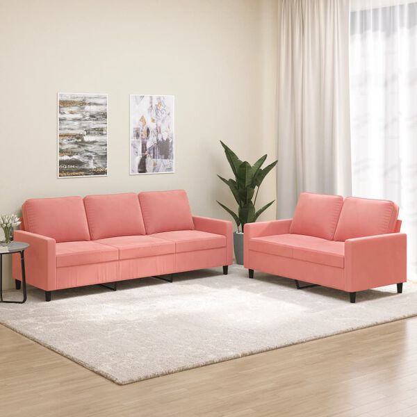 vidaXL 2-dijelni set sofa s jastucima ružičasti bar&scaron;unasti