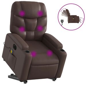 vidaXL Električni masažni naslonjač na podizanje od umjetne kože smeđi