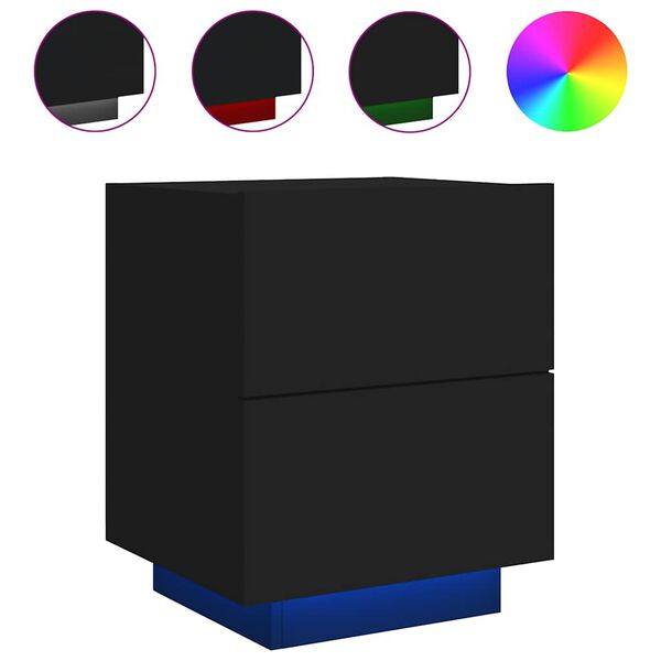 vidaXL Noćni ormarić s LED svjetlima crni od konstruiranog drva