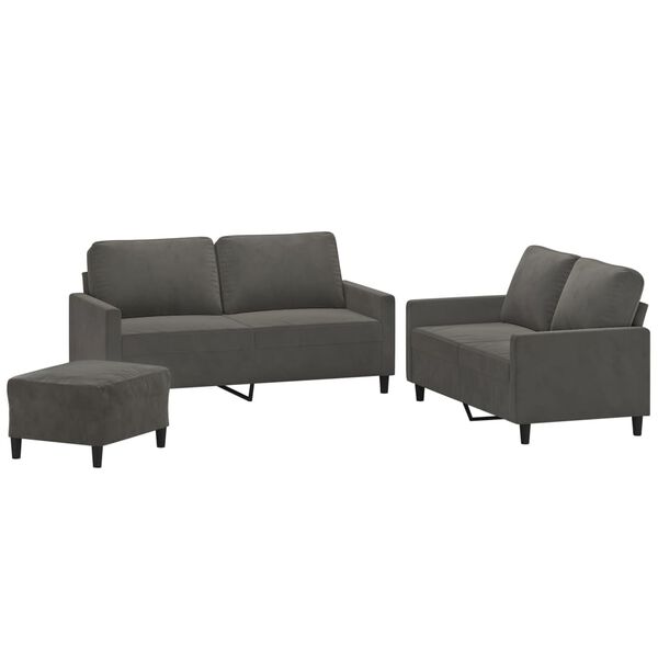 vidaXL 3-dijelni set sofa s jastucima tamnosivi bar&scaron;unasti