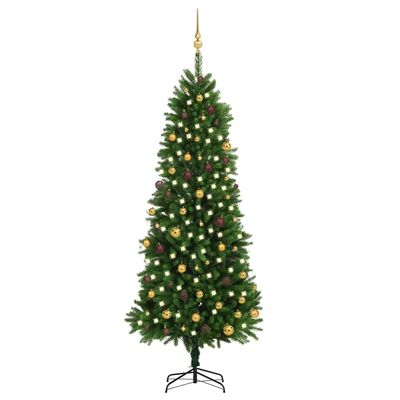 vidaXL Umjetno osvijetljeno božićno drvce s kuglicama 240 cm zeleno