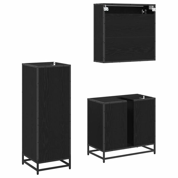 vidaXL Set namje&scaron;taja za kupaonicu 3 pcs Crni hrast Konstruirano drvo