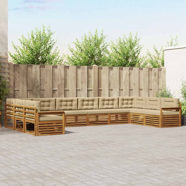 vidaXL Setovi sofa s jastukom 4 pcs Prirodna i bež Čvrsto drvo akacije