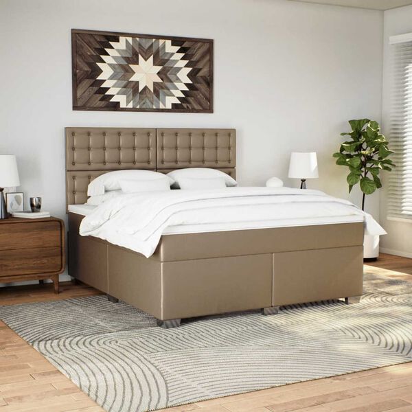 vidaXL Krevet box spring s madracem cappuccino 180x200 cm umjetna koža