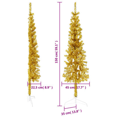 vidaXL Tanka umjetna polovica božićnog drvca sa stalkom zlatna 150 cm