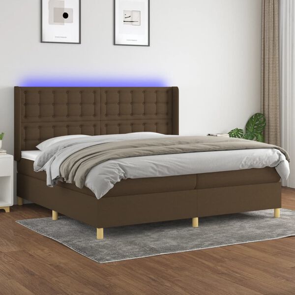 vidaXL Krevet box spring s madracem LED tamnosmeđi 200x200 cm tkanina