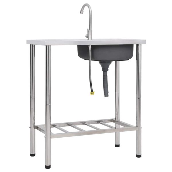 vidaXL Sudoper za kampiranje s 1 kadicom i slavinom nehrđajući čelik