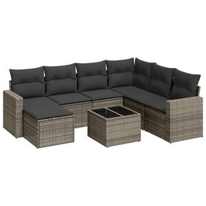vidaXL 8-dijelni set vrtnih sofa od poliratana s jastucima sivi